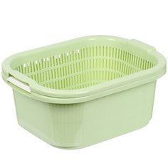 Дуршлаг пластик, с контейнером, 33х26х15 см, зеленый, Y4-6472 No Brand