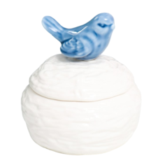 Шкатулка керамика "Синяя птичка на гнезде" белая 9х9х10 см No Brand