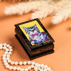 Шкатулка "Котенок с бабочкой" , 6х9 см , лаковая миниатюра No Brand