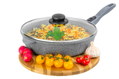 Сковорода глубокая Elan Gallery ГАРМОНИЯ ВКУСА Серый мрамор 28 см с крышкой, съёмная ручка