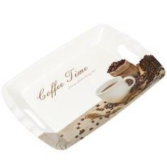 Поднос пластик, 36х24х3.5 см, прямоугольный, Время для кофе, Y4-3302 No Brand