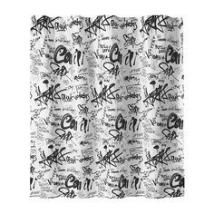 Занавеска штора Moroshka Graffity для ванной тканевая 180х180 см. цвет белый и черный