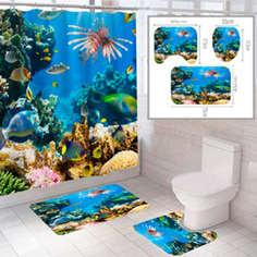 Комплект штора и 2 коврика для ванной комнаты SANTRADE "Океан-5"