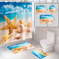 Комплект штора и 2 коврика для ванной комнаты SANTRADE "Пляж-4"