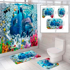 Комплект штора и 2 коврика для ванной комнаты SANTRADE "Океан-3"