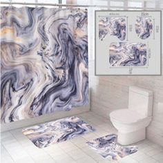 Комплект штора и 2 коврика для ванной комнаты SANTRADE"Абстракция-1"