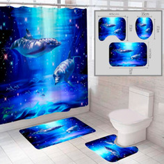 Комплект штора и 2 коврика для ванной комнаты SANTRADE "Океан-6"