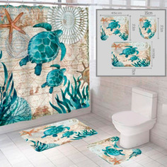 Комплект штора и 2 коврика для ванной комнаты SANTRADE "Океан-9"