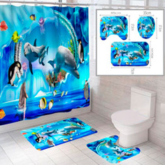 Комплект штора и 2 коврика для ванной комнаты SANTRADE "Океан-1"