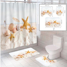 Комплект штора и 2 коврика для ванной комнаты SANTRADE "Пляж-1"