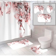 Комплект штора и 2 коврика для ванной комнаты SANTRADE "Цветы-3"