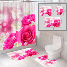 Комплект штора и 2 коврика для ванной комнаты SANTRADE "Цветы-2"