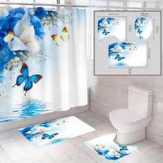 Комплект штора и 2 коврика для ванной комнаты SANTRADE "Бабочка-1"