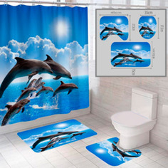 Комплект штора и 2 коврика для ванной комнаты SANTRADE "Океан-13"