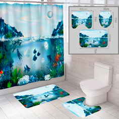 Комплект штора и 2 коврика для ванной комнаты SANTRADE "Океан-12"