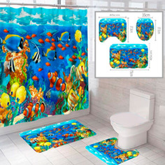 Комплект штора и 2 коврика для ванной комнаты SANTRADE "Океан-4"