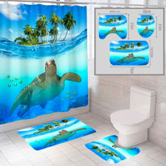 Комплект штора и 2 коврика для ванной комнаты SANTRADE "Океан-10"