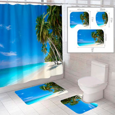 Комплект штора и 2 коврика для ванной комнаты SANTRADE "Пляж-3"