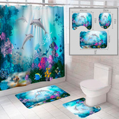 Комплект штора и 2 коврика для ванной комнаты SANTRADE "Океан-8"