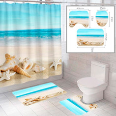 Комплект штора и 2 коврика для ванной комнаты SANTRADE "Пляж-2"