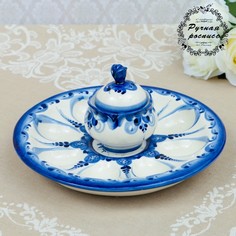 Подставка для яиц, большая, гжель, фарфор, d=22 см No Brand