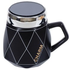Кружка керамика, 450 мл, Простые линии, с крышкой, Y4-3790 No Brand