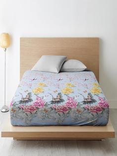 Простыня на резинке Ночь Нежна "Журавли" (голуб.) осн. 7660-2 Бязь 120гр. 200х200х20