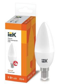 Лампа светодиодная IEK, E14, 9W, 3000K, "Свеча", арт. 682555 - (10 шт.)