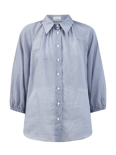 Рубашка из тонкой органзы Shadow Stripe с цепочкой на спинке Brunello Cucinelli