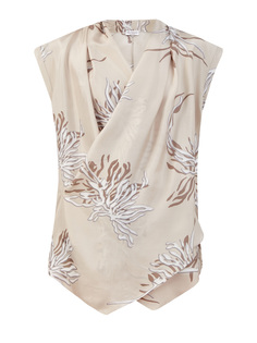 Блуза Wrap из шелкового эпонжа с принтом Marine Flower Brunello Cucinelli