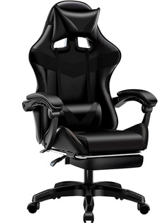 Игровое компьютерное кресло с подставкой для ног (черное, 70х119 см) No Brand