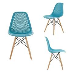 Комплект стульев 3 шт. LEON GROUP для кухни в стиле EAMES DSW ажурные, голубой