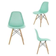 Комплект стульев 3 шт. LEON GROUP для кухни в стиле EAMES DSW ажурные, мятный