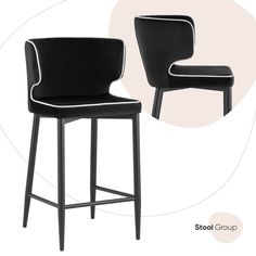 Стул Stool Group полубарный Матео с кантом, велюр черный