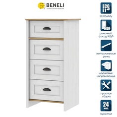 Комод Beneli ТИФАНИ, 4 ящика, Дуб небраска/Белая сосна