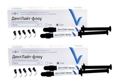 Комплект Владмива Текучий светоотвержд композит ДентЛайт флоу паста-шприц А2 2 гр 2 х 2 шт