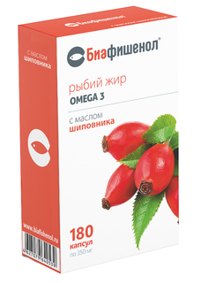Рыбий жир Биафишенол с маслом шиповника, 180 капсул по 0,35г