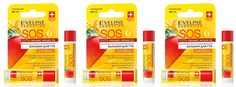 Бальзам для губ Eveline organic Argan oil exotic mango, SOS 100% Argan Oil, 3 шт