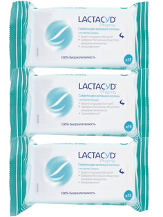Комплект Салфетки для интимной гигиены LACTACYD PHARMA с экстрактом Тимьяна 15 шт. х 3уп.