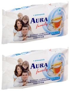 Влажные салфетки Aura Famil y для всей семьи, 63 шт, 2 уп