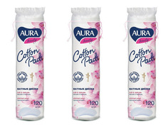 Ватные диски Aura 120 шт, 3 уп