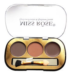 Палетка теней для бровей Miss Rose Eyebrow Powder & Eyebrow Cream 3 оттенка набор 04