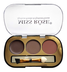 Палетка теней для бровей Miss Rose Eyebrow Powder & Eyebrow Cream 3 оттенка набор 03