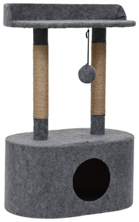 Домик-когтеточка Пижон с овальной полкой дымчатый 54х34х80 см, фетр, джут No Brand
