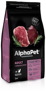 Сухой корм для кошек AlphaPet Superpremium с говядиной и печенью, 3кг