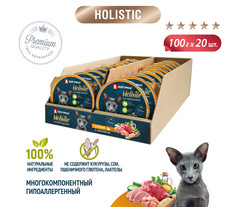 Влажный корм для кошек Зоогурман Holistic Консервированный С уткой и шпинатом, 20шт*100г