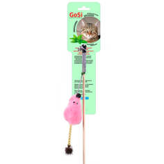 Игрушка для кошек GoSi Мышь с мятой трубочка на веревке розовая