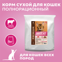 Сухой корм для кошек BIG CAT, для взрослых всех пород, Нежная говядина, 5 кг Зоогурман