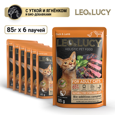 Влажный корм кусочки в соусе для взрослых кошек Leo&Lucy с уткой и ягненком 6 шт по 85 г