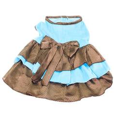 Платье для собак С-006 с бантом коричнево-голубое 15 см No Brand